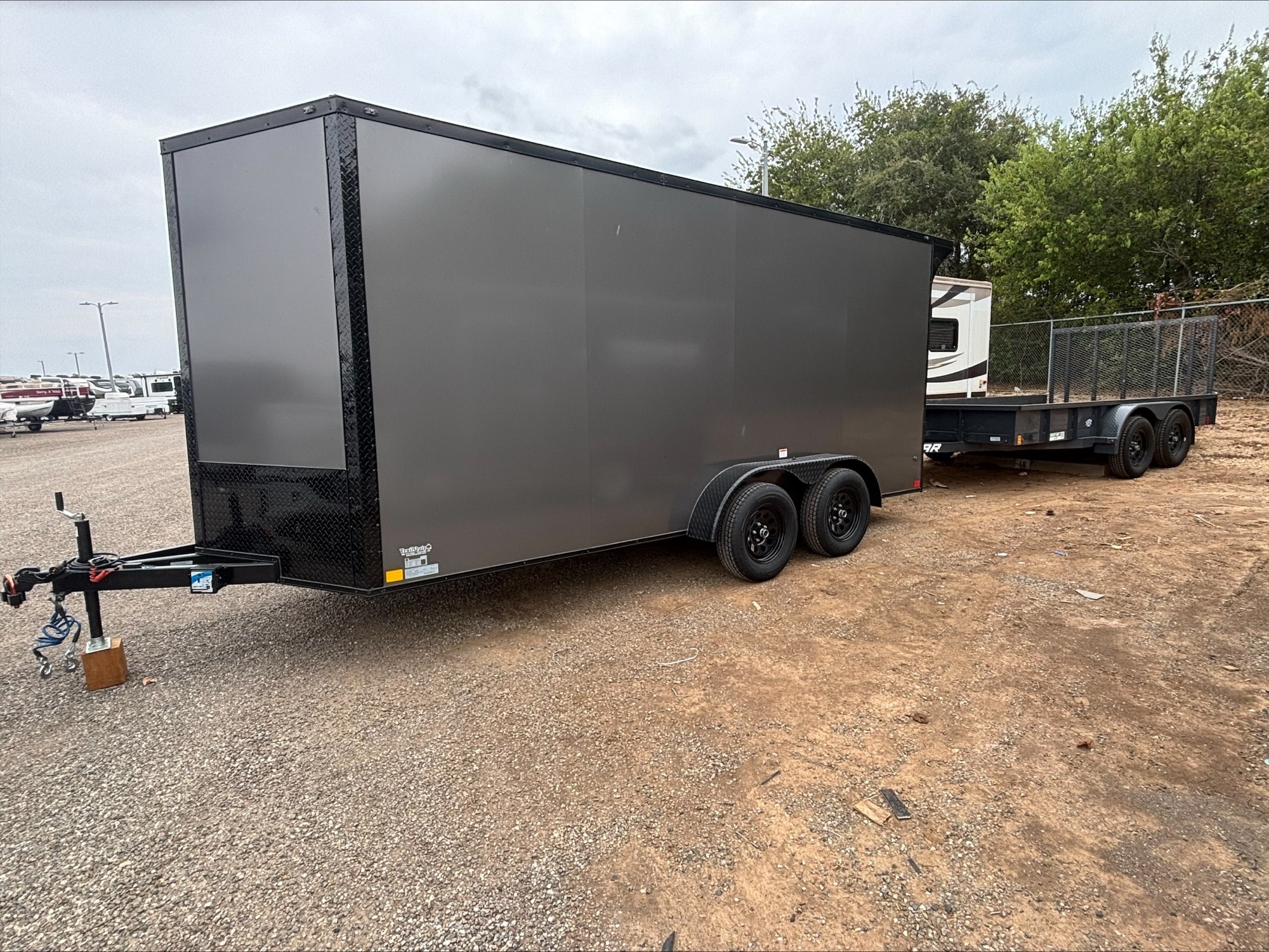 7x16 enclosed trailer rental Universal City TX — tandem axle E-Track motorcycle chocks